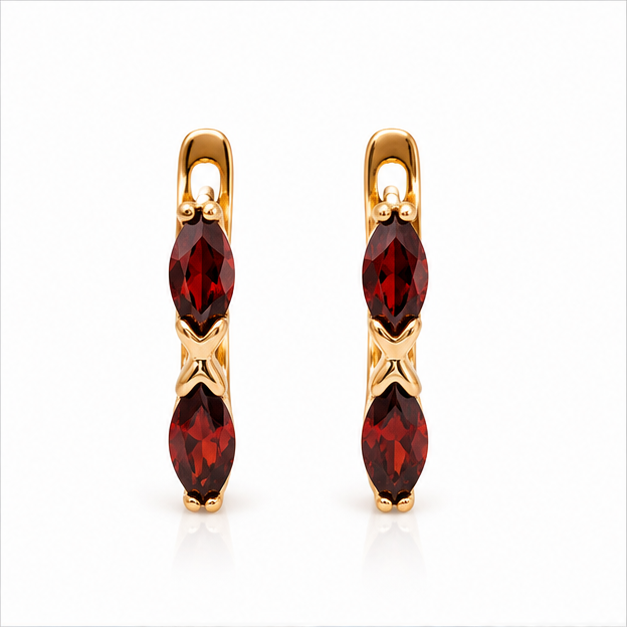 Arete Doble Marquesa Roja Oro Laminado 18K con Zirconia | Princess Magic