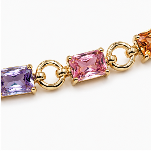 Pulsera con Zirconias Multicolor Oro Laminado | Princess Magic