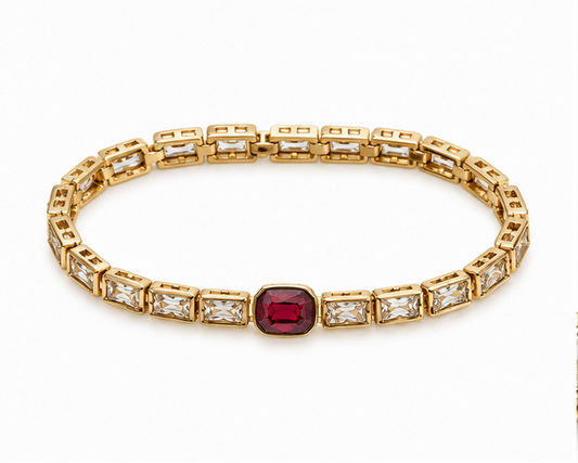 Pulsera con Cristal Swarovski Rojo y Zirconias Oro Laminado | Princess Magic
