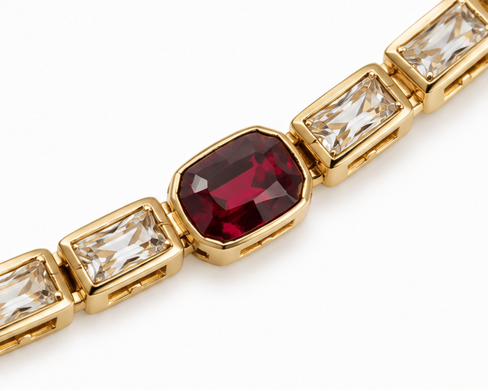 Pulsera con Cristal Swarovski Rojo y Zirconias Oro Laminado | Princess Magic