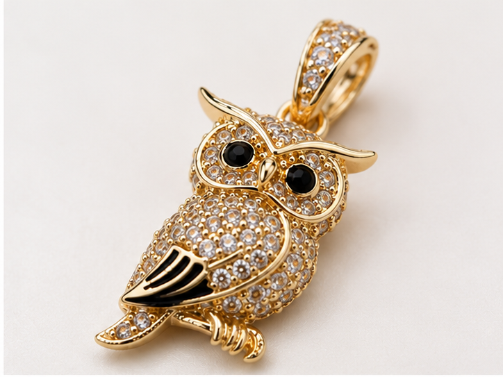 Juego Oro Laminado Búho Noctis Dije y Aretes | Princess Magic