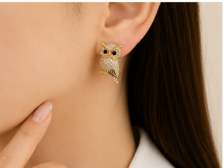 Juego Oro Laminado Búho Noctis Dije y Aretes | Princess Magic