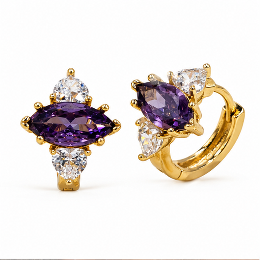 Aretes Huggie Oro Laminado con Zirconias Rosa o Amatista | Princess Magi