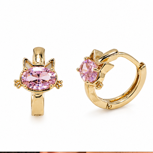 Aretes Huggie Kitty Blossom Oro Laminado  | Princess Magic
