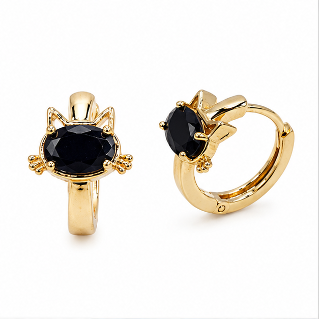Aretes Huggie Kitty Blossom Oro Laminado  | Princess Magic