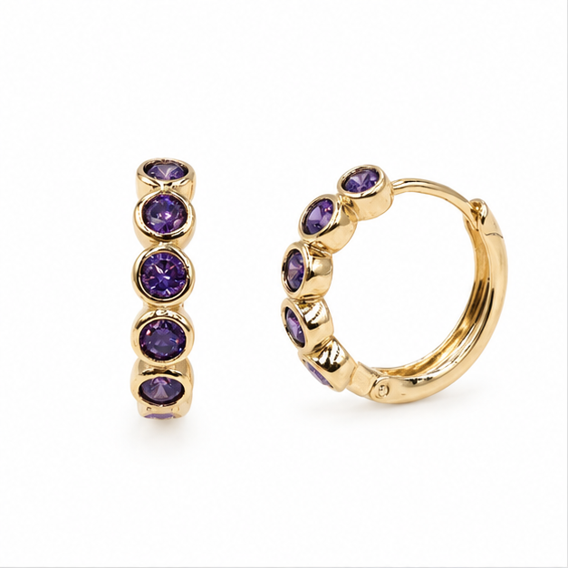 Aretes Huggie Amatista Royale Oro Laminado 18K | Princess Magic
