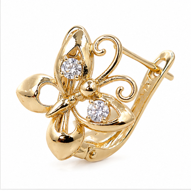 Aretes Huggie Mariposa Brillante Oro Laminado  | Princess Magic