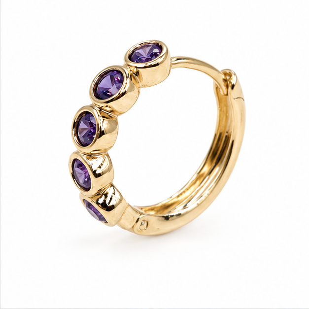 Aretes Huggie Amatista Royale Oro Laminado 18K | Princess Magic