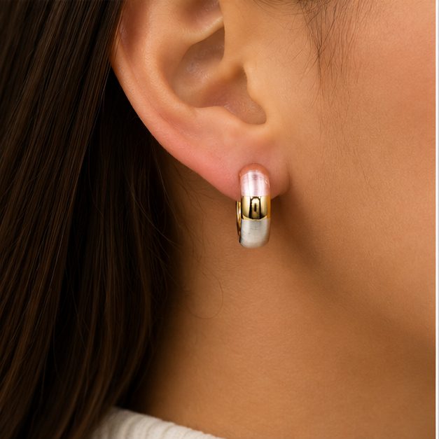Aretes Huggie Tricolor Oro Laminado 18K Eleganza | Princess Magic