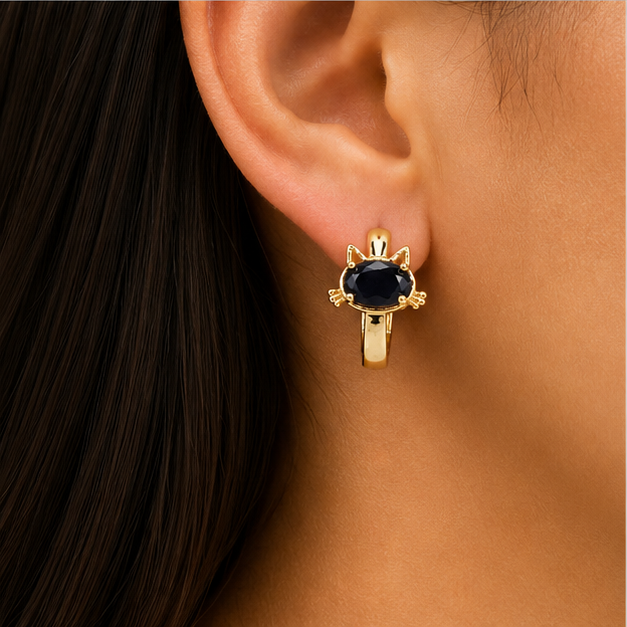 Aretes Huggie Kitty Blossom Oro Laminado  | Princess Magic