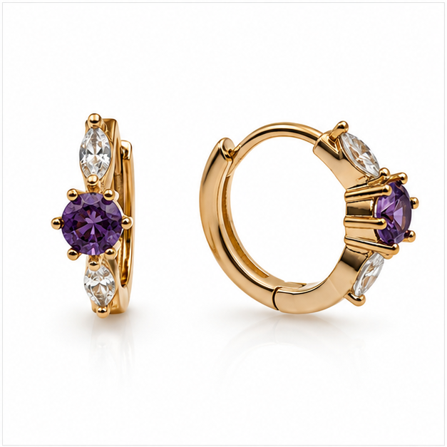 Arete Huggie baby con Zirconia Central | Oro Laminado 18K